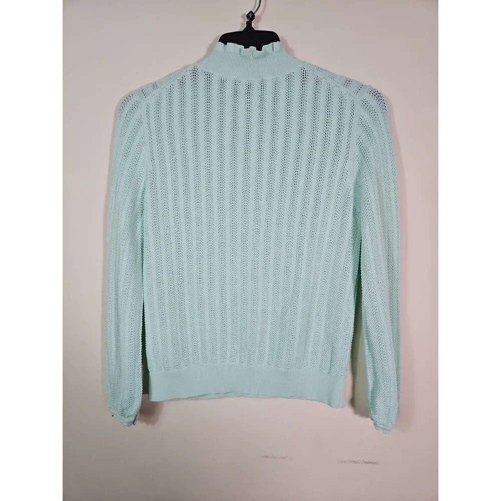 J CREW Women's Size L Mint Green Knit Sweater Ruffle Mockneck Long Sleeve - Picture 6 of 8